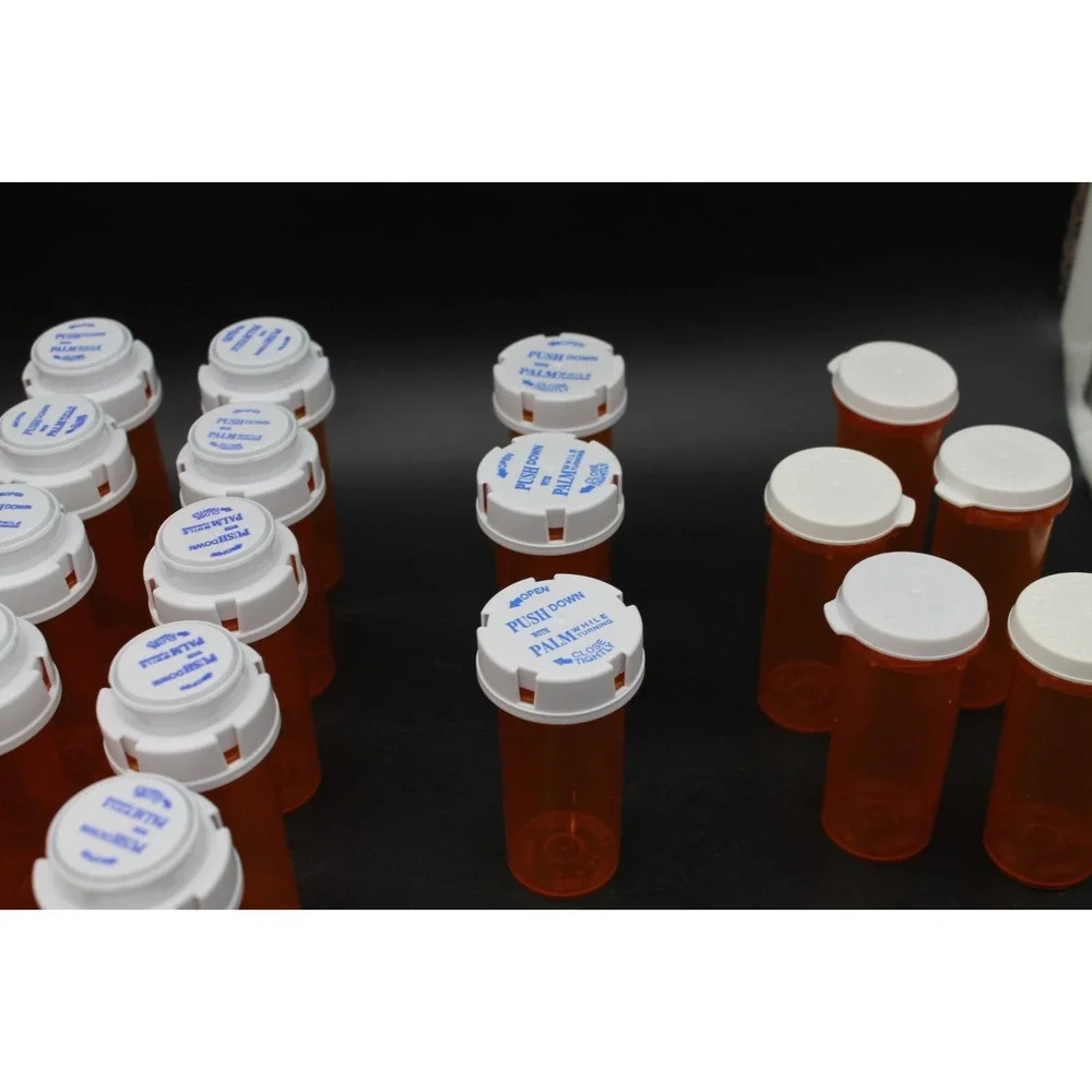 Lot of 38 Empty Prescription Pill Bottles Orange w/ Childproof Caps Pharmacy